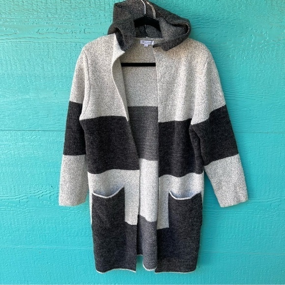 BACIANO HOODED COLORBLOCK OPEN CARDIGAN THICK SWEATER WITH POCKETS SIZE LARGE - Picture 1 of 7